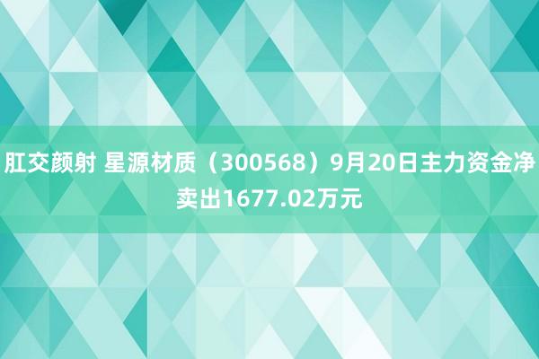 肛交颜射 星源材质（300568）9月20日主力资金净卖出1677.02万元