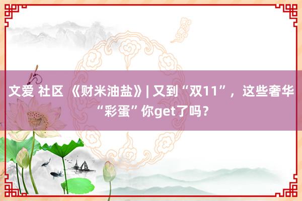 文爱 社区 《财米油盐》| 又到“双11”，这些奢华“彩蛋”你get了吗？