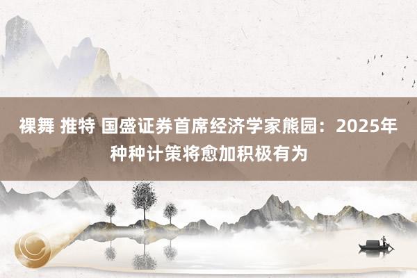 裸舞 推特 国盛证券首席经济学家熊园：2025年种种计策将愈加积极有为