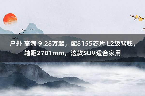 户外 高潮 9.28万起，配8155芯片 L2级驾驶，轴距2701mm，这款SUV适合家用